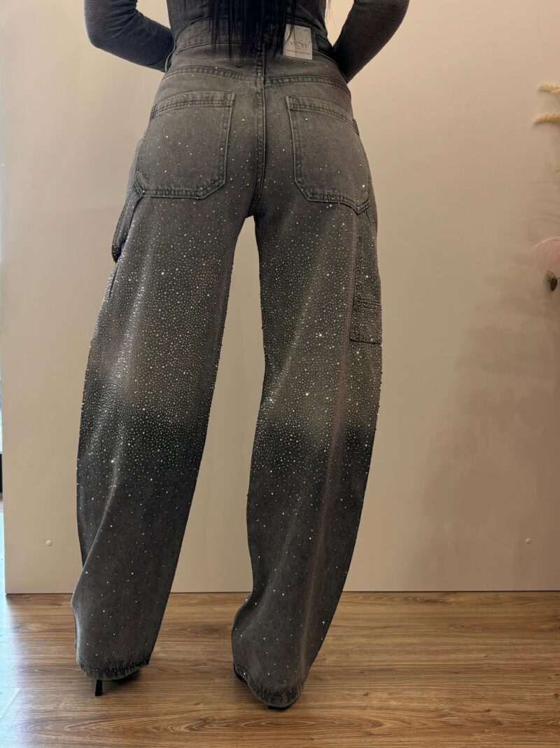 jeans baggy- grey strass - immagine 4