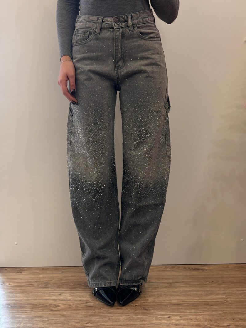 jeans baggy- grey strass