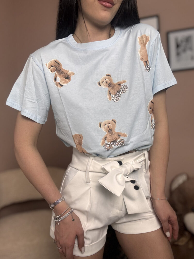 t-shirt teddy strass- azzurra