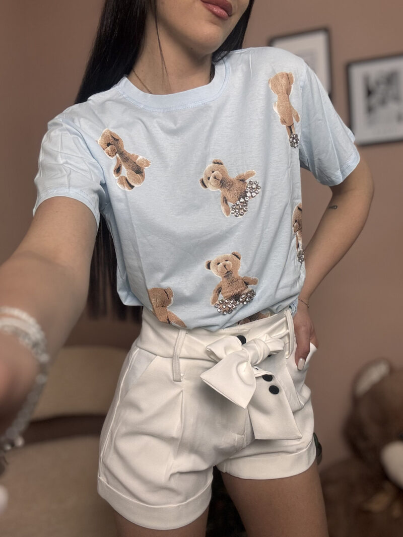 t-shirt teddy strass- azzurra - immagine 2