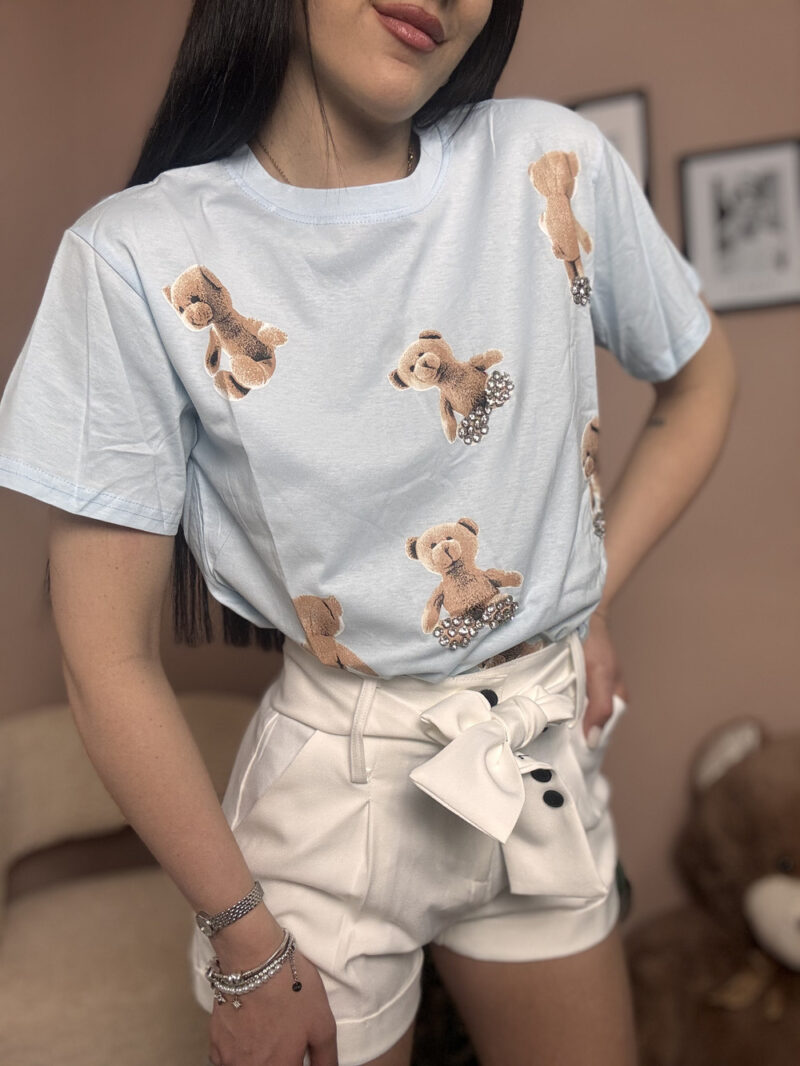 t-shirt teddy strass- azzurra - immagine 3