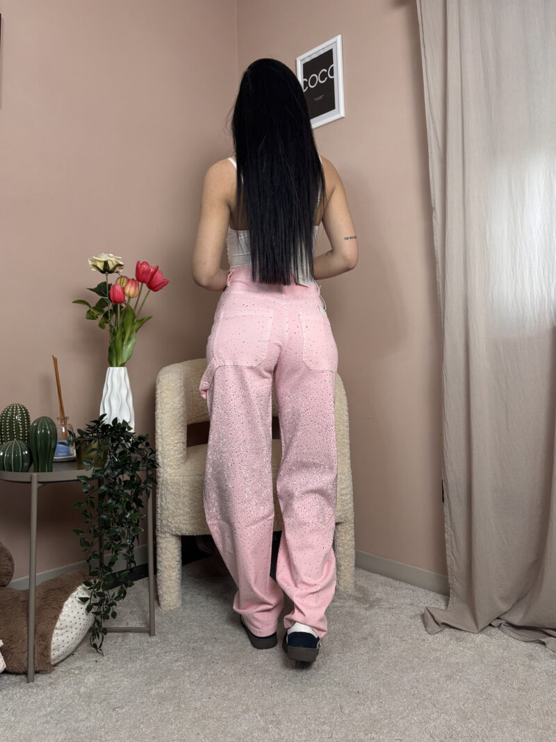 jeans baggy pink- strass - immagine 4