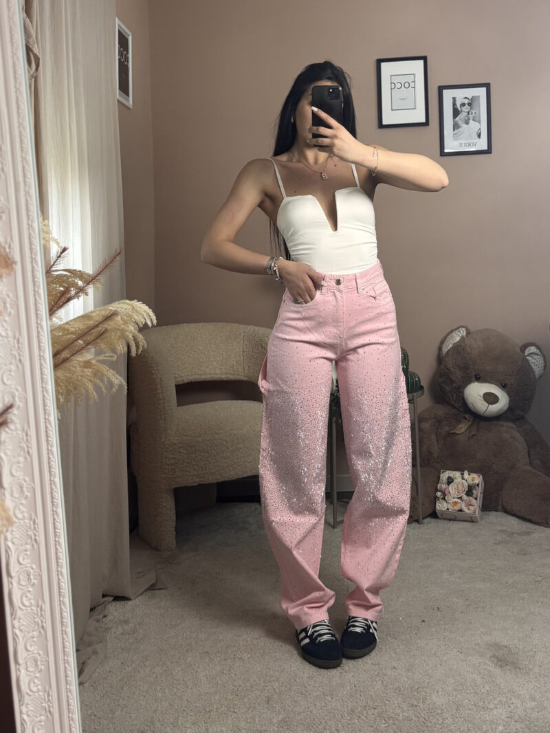 jeans baggy pink- strass - immagine 8