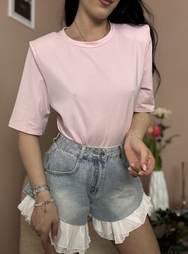 t-shirt basic rosa- spalle imbottite - immagine 2
