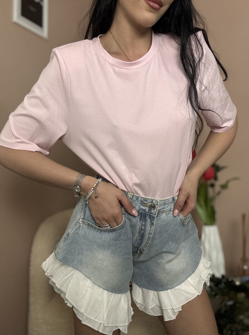 t-shirt basic rosa- spalle imbottite - immagine 3