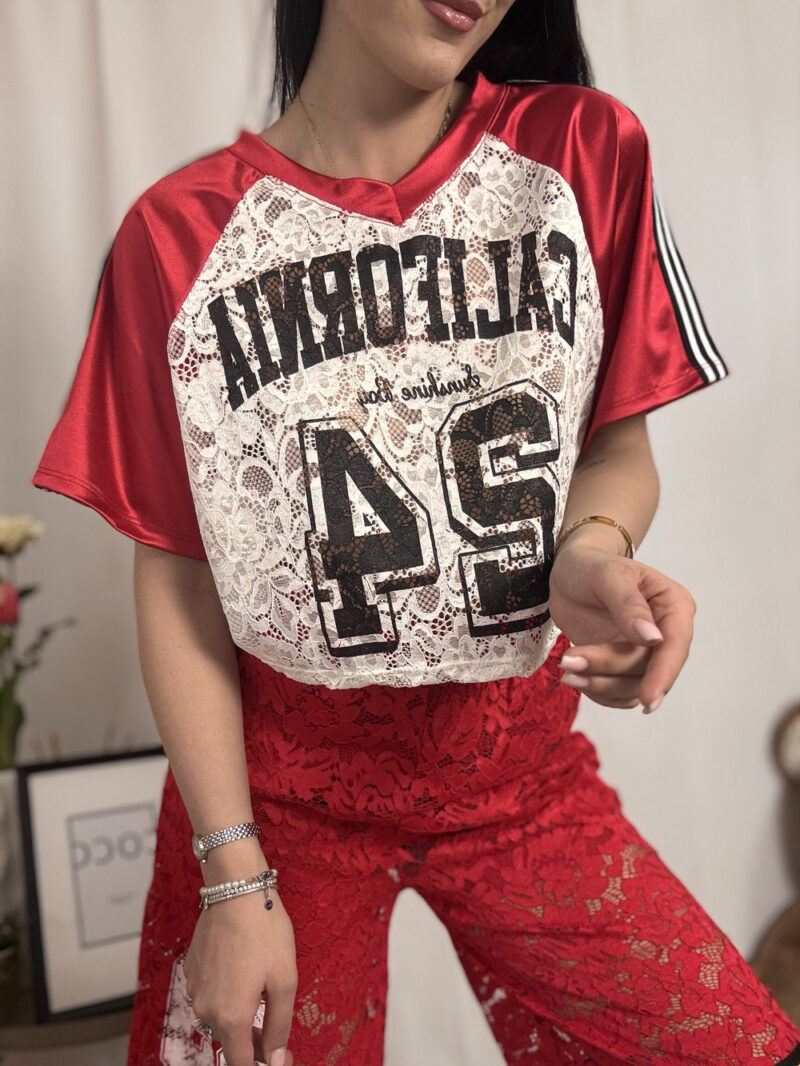 t-shirt crop sporty- rossa