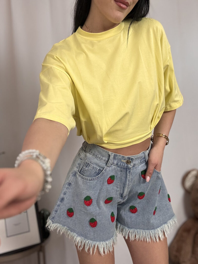 t-shirt crop basic- gialla - immagine 2