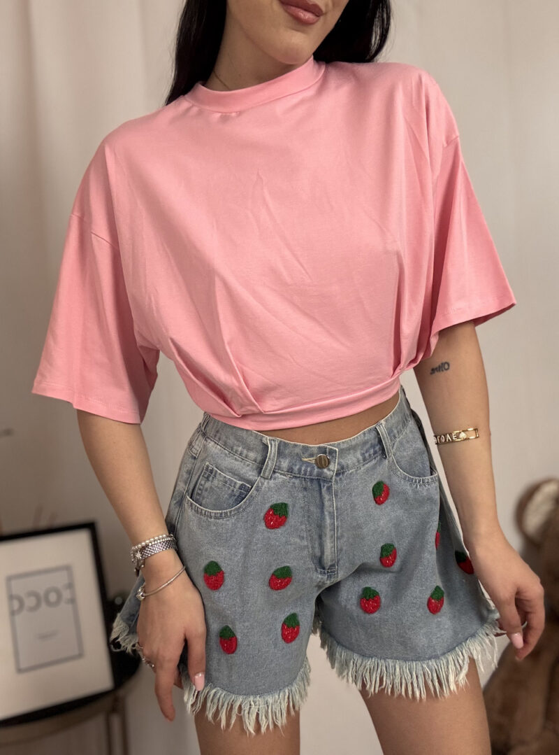 t-shirt crop basic- rosa - immagine 3