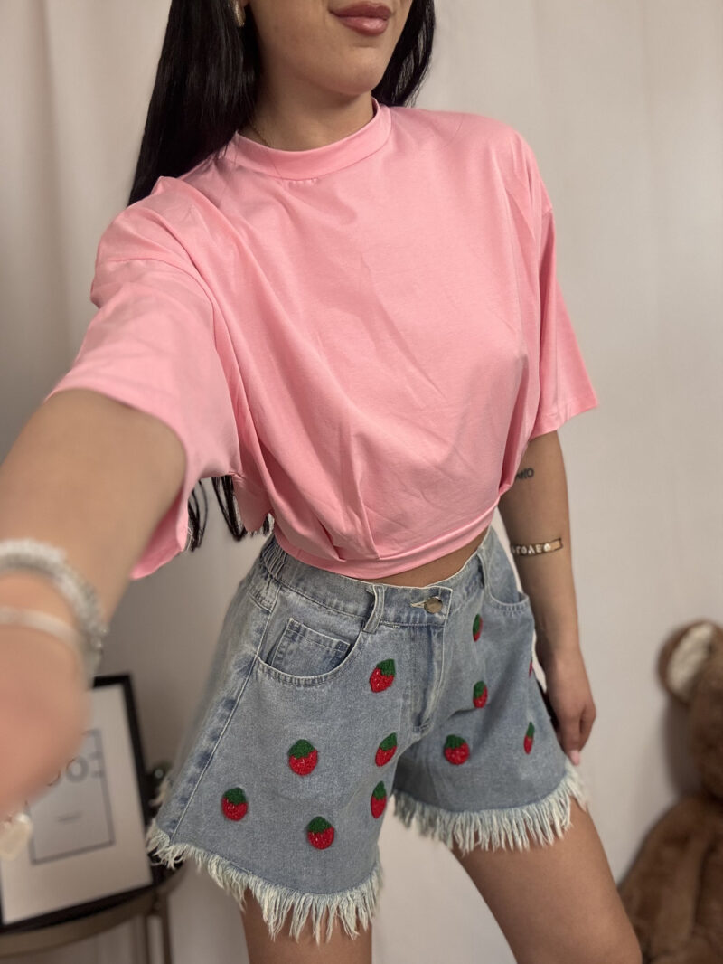 t-shirt crop basic- rosa - immagine 2