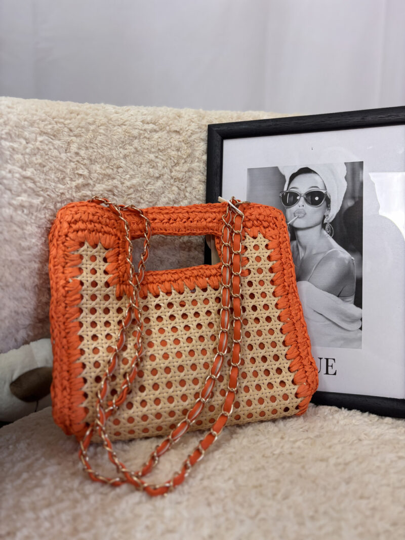 borsa paglia- arancione - immagine 2