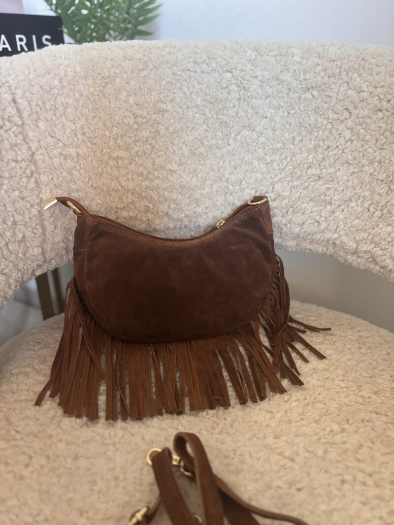 borsa camoscio frange- cammello - immagine 2