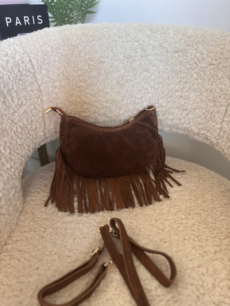 borsa camoscio frange- cammello